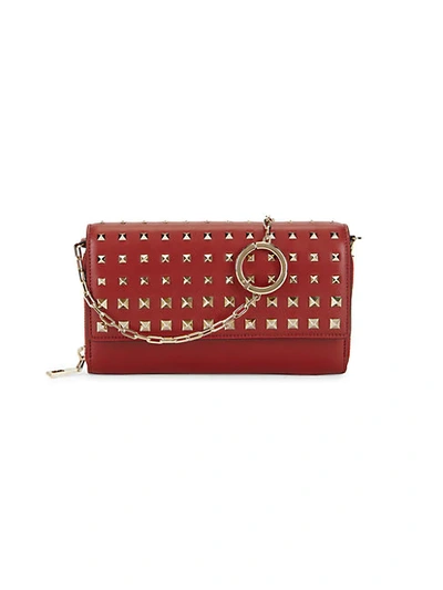 Valentino Garavani Rockstud Leather Chain Wallet In Red