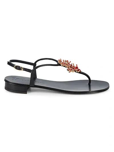 Giuseppe Zanotti Embellished Leather Thong Sandals In Black Red