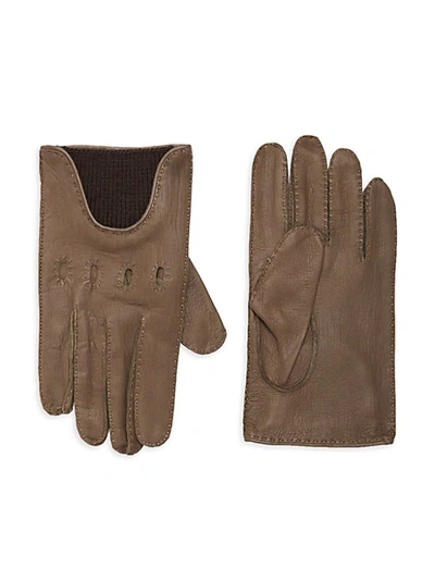 Portolano Partially Ribbed Leather Gloves In Mocha