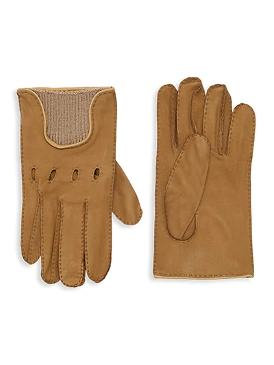 Portolano Wool-trim Leather Gloves In Honey