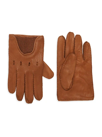 Portolano Textured Leather Gloves In Camel