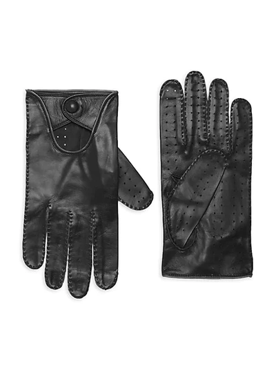 Portolano Perforated Leather Gloves In Navy