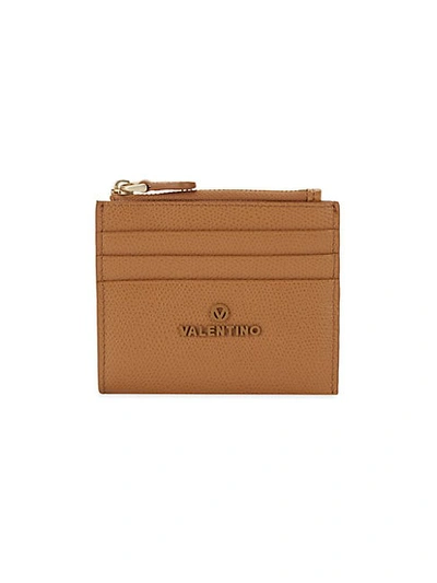 Valentino By Mario Valentino Gia Palmellato Pebbled-leather Card Holder In Whiskey