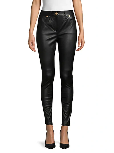 Versace Leather Ankle Jeans In Black