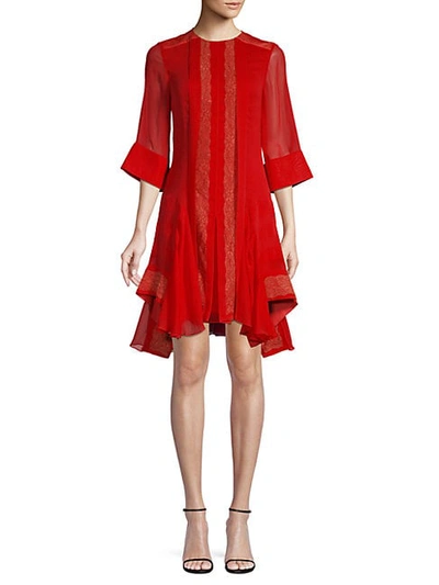Chloé Lace Sheer-sleeve Mini Dress In Red