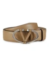 Valentino Garavani Logo Buckle Leather Belt In Desert Sand