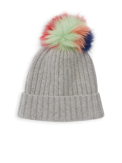 Portolano Girl's Dyed Fox Fur Cashmere Hat In Grey