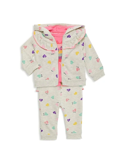 Juicy Couture Baby Girl's 3-piece Heart & Logo-print Cotton-blend Tee, Jacket & Pants Set In White Multi