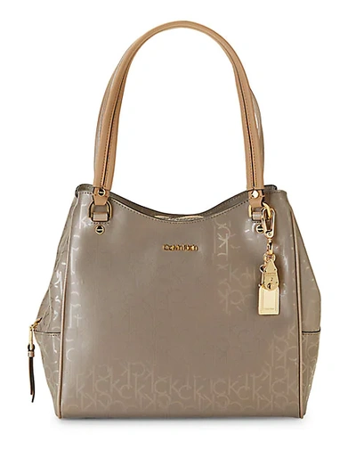 Calvin Klein Logo-print Faux Leather Tote In Taupe