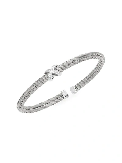 Alor Stainless Steel, 18k White Gold & Diamond Cuff Bracelet