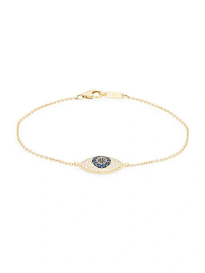 Nephora 14k Yellow Gold, Diamond & Sapphire Evil Eye Bracelet