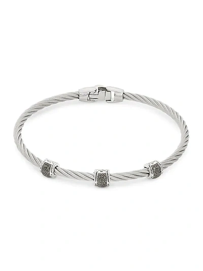 Alor 18k White Gold, Grey Cable & Black Diamond Bracelet