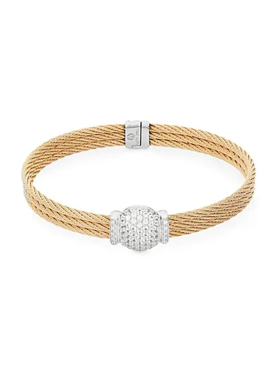 Alor Stainless Steel, 18k White Gold & Diamond 3-row Cable Bracelet