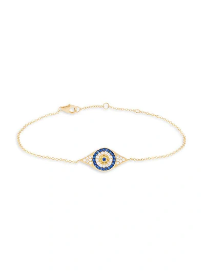 Saks Fifth Avenue 14k Yellow Gold Sapphire & Diamond Evil Eye Charm Bracelet