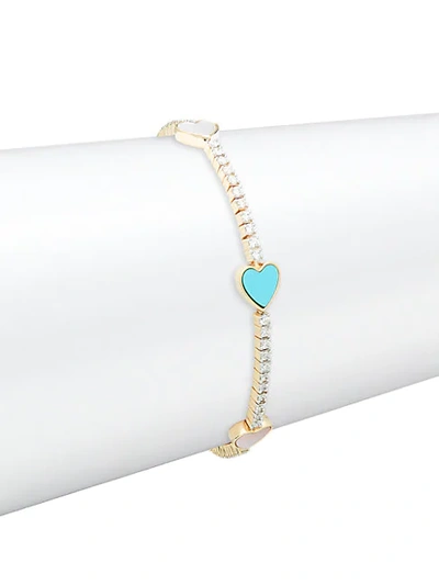 Saks Fifth Avenue 14k Yellow Gold, Diamond, Turquoise & Mother-of-pearl Heart Bracelet