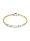 ALOR STAINLESS STEEL, 14K YELLOW GOLD & WHITE TOPAZ CABLE BRACELET,0400012166713