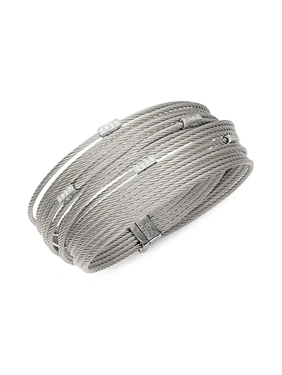 Alor 18k White Gold, Diamond & Stainless Steel Cable Bracelet