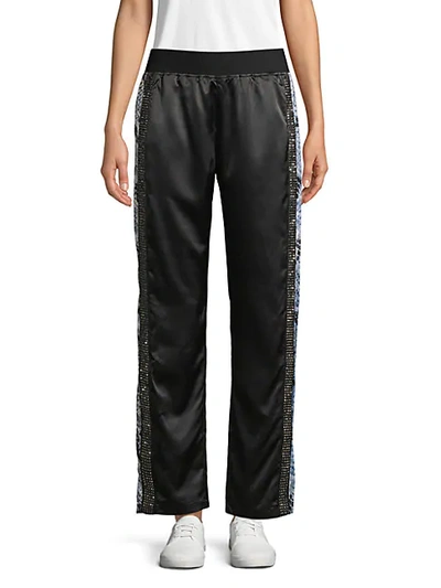 Roberto Cavalli Sport Embellished Satin Track Pants In Black