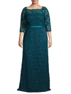 JS COLLECTIONS PLUS BOATNECK EYELASH LACE GOWN,0400010695506