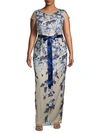 ADRIANNA PAPELL PLUS FLORAL COLUMN GOWN,0400012358381