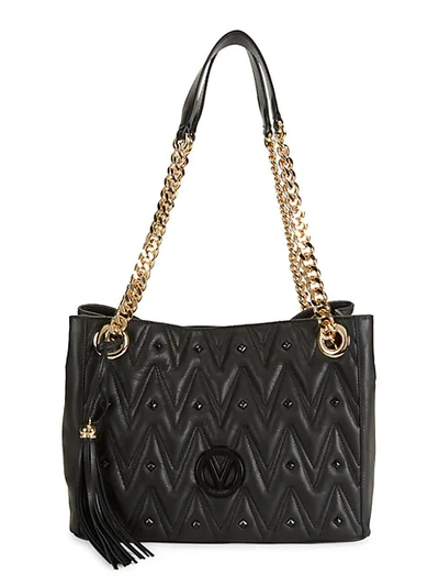 Valentino By Mario Valentino Luisa Sauvage Rockstud Chevron Leather Tote In Black