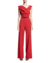 Black Halo Jackie Cap-sleeve Belted Wide-leg Jumpsuit In Black