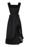 Miu Miu Ruffled Wool Midi Dress In Navy