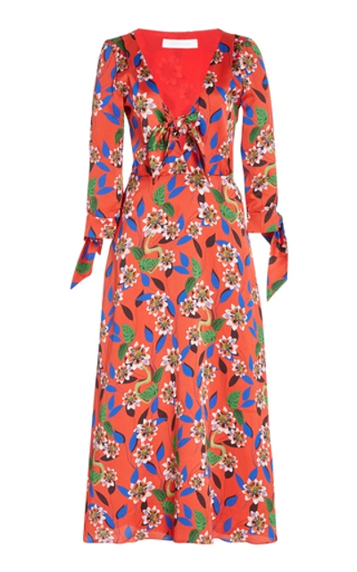 Borgo De Nor Mailou Dreaming Floral-print Satin Dress In Red