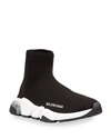 Balenciaga Contrast Logo Speed Sock Sneakers In Black/white