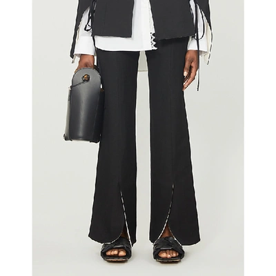 Loewe Split-cuff Wide-leg Linen-blend Trousers In Black