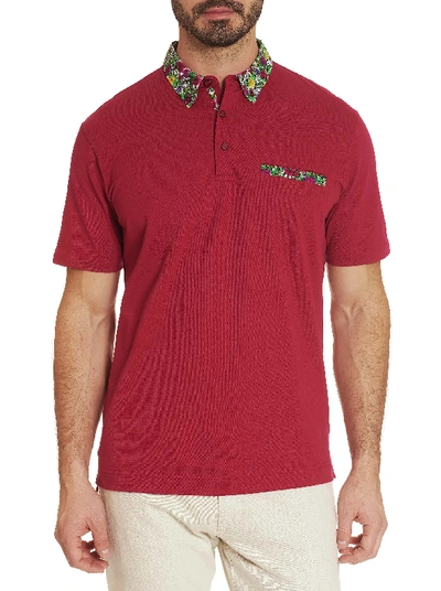 Robert Graham Rosso Floral Button-down Pocket Pique Polo In Berry