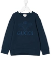 Gucci Kids' Embroidered-logo Sweatshirt In Blue