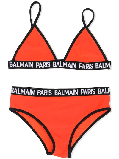 Balmain Teen Logo Band Bikini In Orange