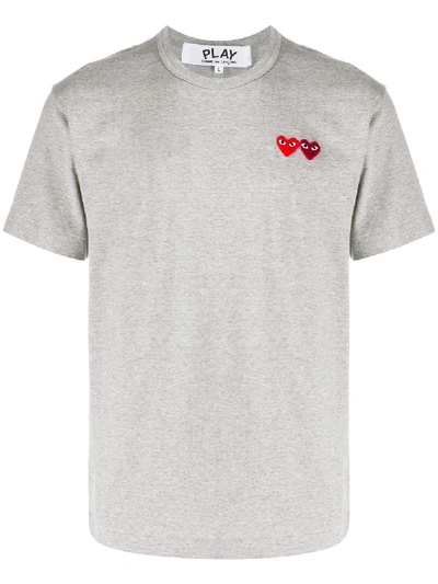 Comme Des Garçons Double Heart Appliquéd T-shirt In Grey