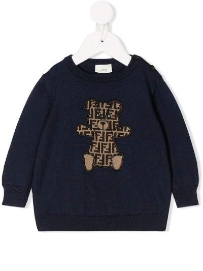 Fendi Babies' Teddy-motif Sweatshirt In Blue
