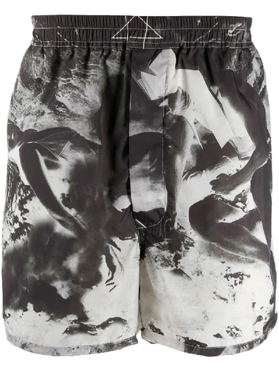 Rick Owens Drkshdw Dolphin Photographic-print Shorts In Black/ White