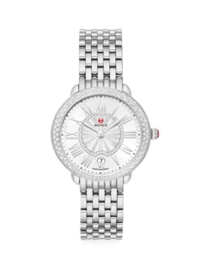 Michele Women's Serin Mid Stainless Steel Diamond Bracelet Watch