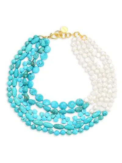 Nest Turquoise & 9mm Baroque Pearl Multi-strand Collar Necklace