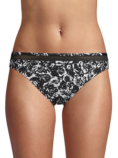 Dkny Floral Mesh Bikini Bottom In Black