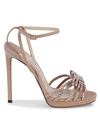 JIMMY CHOO EMBELLISHED BOW SUEDE STILETTO SANDALS,0400012449432