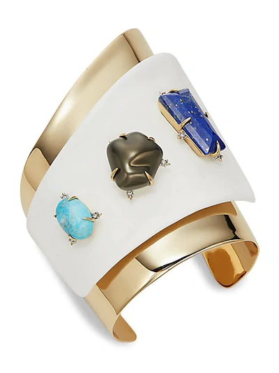 Alexis Bittar 14k Goldplated, Crystal, Lapis, Chrysocolla & Faux Pearl Asymmetrical Cuff