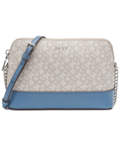 Dkny Bryant Dome Leather Crossbody In Hemp/coastal Blue/silver