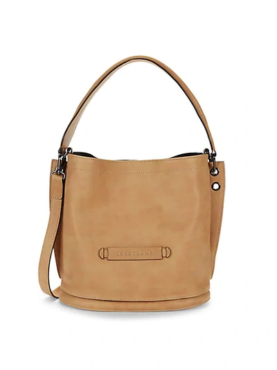 Longchamp Snap-top Leather Crossbody Bag In Tan