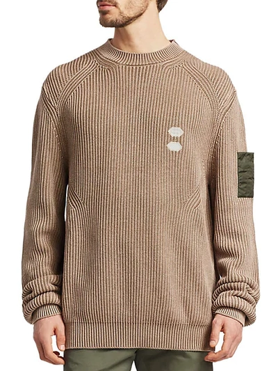 Off-white Cotton & Cashmere Ribbed Sweater In Camel