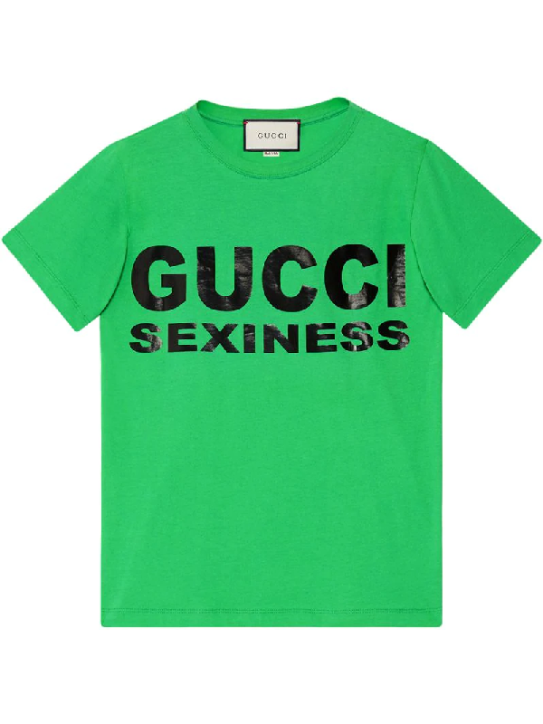 Gucci Slogan T-shirt In Green | ModeSens