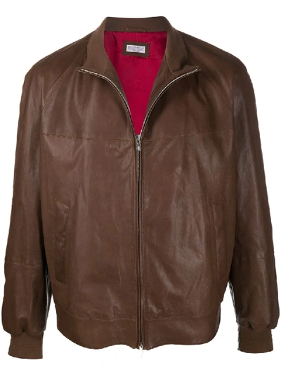 Brunello Cucinelli Zipped-up Bomber Jacket In Brown