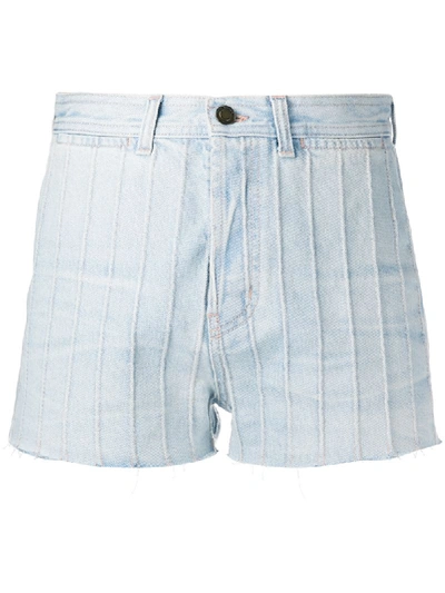 Saint Laurent High Waist Denim Shorts In Light Blue