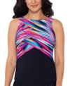 REEBOK WRAPPED IN PERFECTION PRINTED HIGH-NECK TANKINI TOP WOMEN'S SWIMSUIT