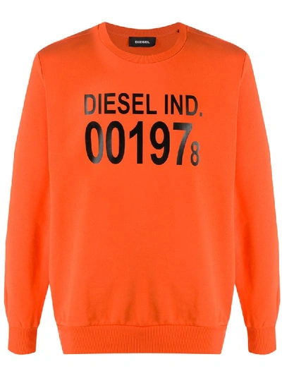 Diesel Logo Print Crew Neck Sweatshirt In Orange