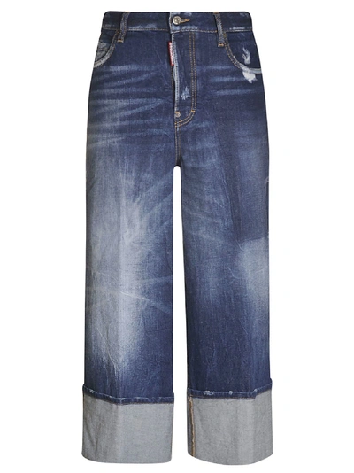Dsquared2 Wide-leg Cropped Jeans In Blue